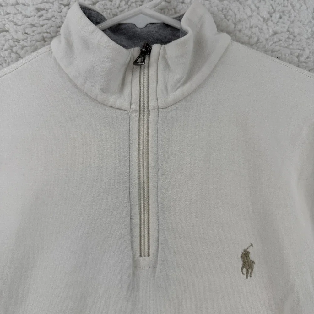 Polo Ralph Lauren 1/4 Zip Sweatshirt Mens Large White Mock Neck Pullover Logo